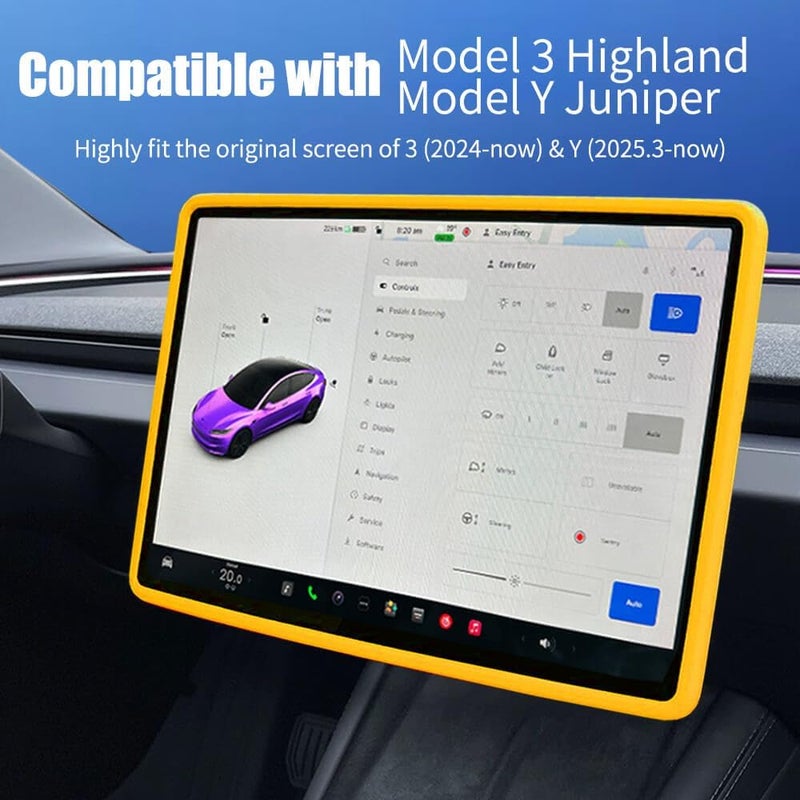 Yeapop 2Pcs Silicone Protector Frames of Screen and Rear View Mirror for Tesla Model 3 2024 Highland and Model Y 2025 Juniper. (Yellow) - Image 2